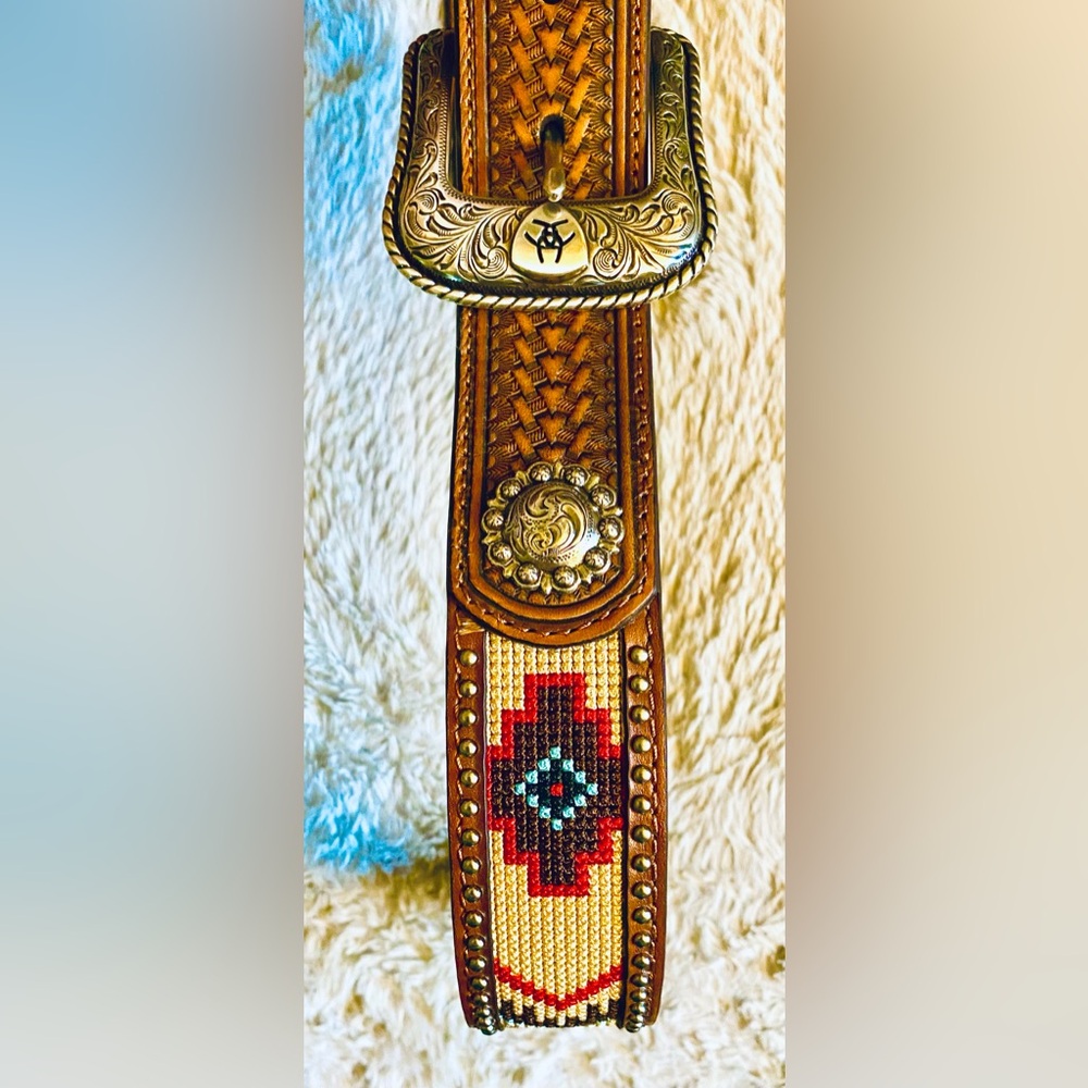 NWT Ariat Mens Aztec Beaded Belt -A1033297 - Picture 7 of 14